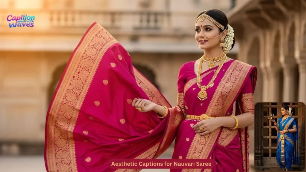 Aesthetic Captions for Nauvari Saree