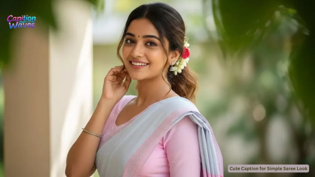Cute Caption for Simple Saree Look